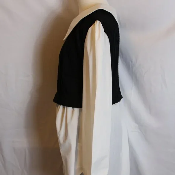 Papaya Brand Peter Pan Collar Black Knit Vest Layered Top Women's Large - Picture 6 of 8